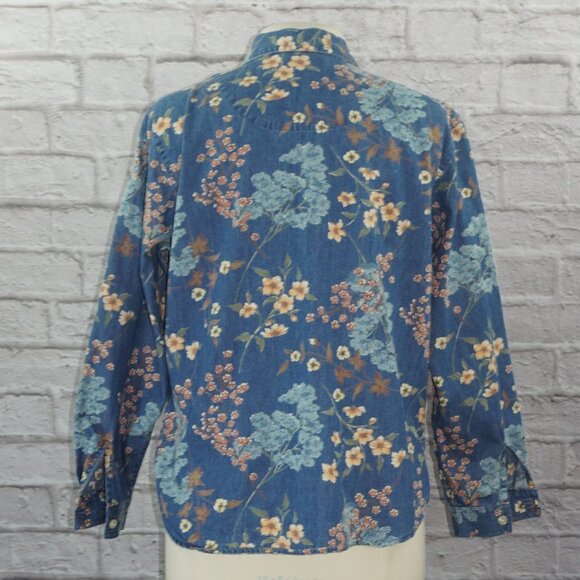 Vintage 90s Floral Cotton Denim Shacket Medium - Picture 2 of 7